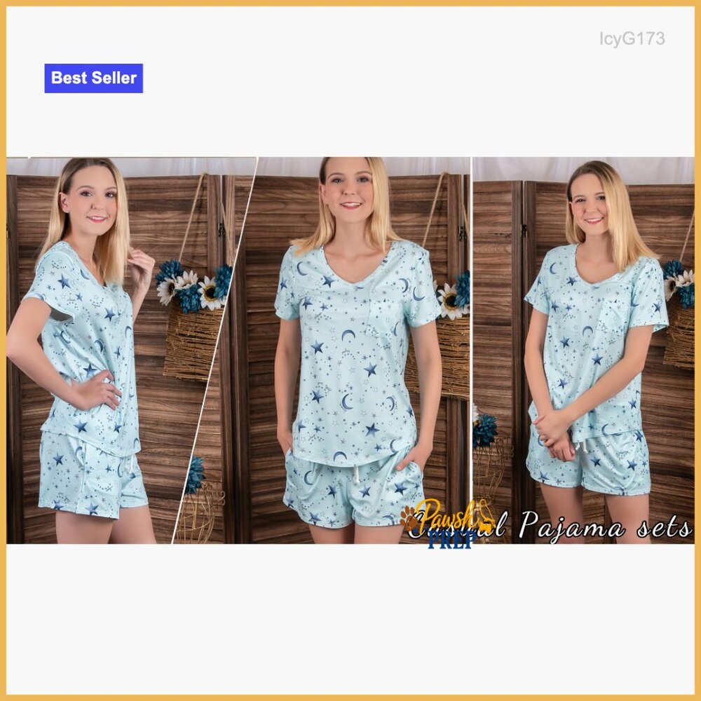 Large Polyester Blend Pajama Set With Pockets, V-… - image 5